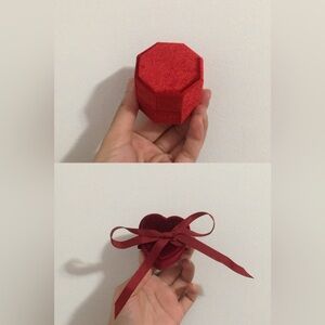 Set of 2 Red Hexagon and Burgundy Wine Red HeartShaped Velvet Valentine Ring Box